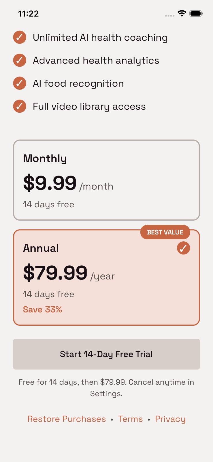 Genki features — AI health coaching, analytics, food recognition, video library